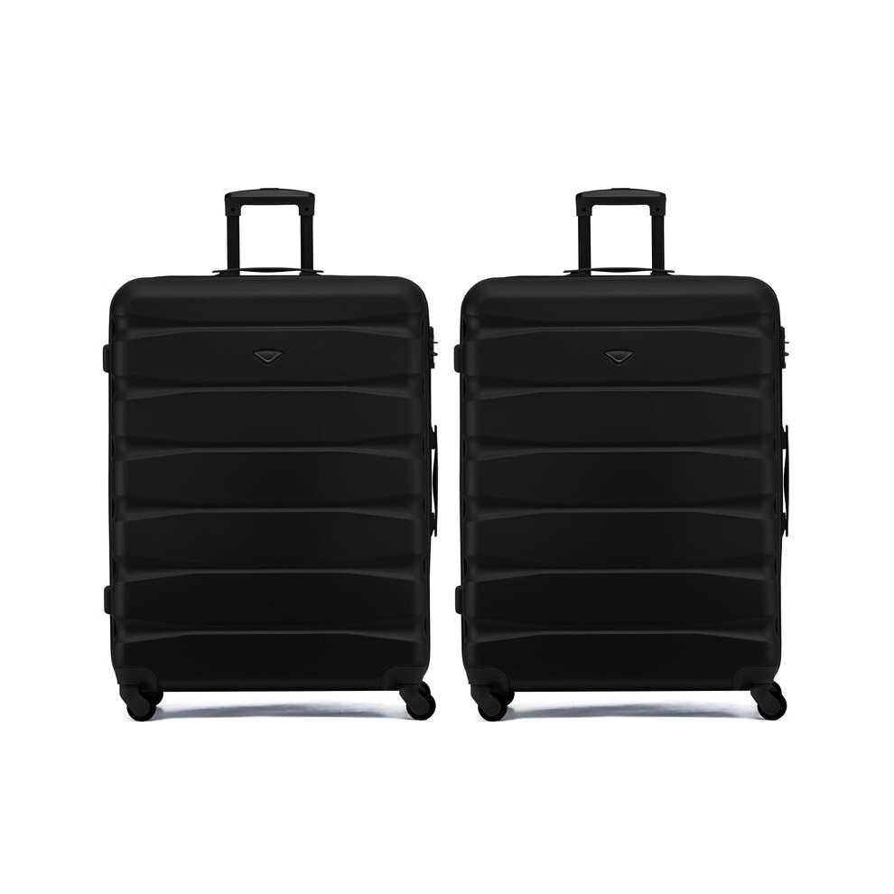 (L x 2) Flight Knight Hard Shell ABS Medium, Large Check-In And Carry On Suitcases - SAFIR - Black Mono-image-OPC-PKHFVD7-NEW