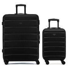 (S + L) Flight Knight Hard Shell ABS Medium, Large Check-In And Carry On Suitcases - SAFIR - Black Mono