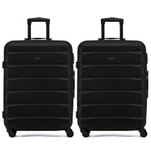 (M x 2) Flight Knight Hard Shell ABS Medium, Large Check-In And Carry On Suitcases - SAFIR - Black Mono