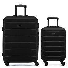 (S + M) Flight Knight Hard Shell ABS Medium, Large Check-In And Carry On Suitcases - SAFIR - Black Mono