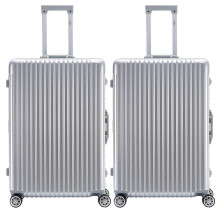 (L x 2) Flight Knight Hard Shell Aluminium Frame, ABS Outer Check in Carry On Suitcases - Straight Vertical Lines - Silver