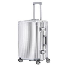 (Medium 26") Flight Knight Hard Shell  Aluminium Frame, ABS Outer Check in Carry On Suitcases - Straight Vertical Lines - Silver