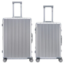 (M + L) Flight Knight Hard Shell Aluminium Frame, ABS Outer Check in Carry On Suitcases - Straight Vertical Lines - Silver