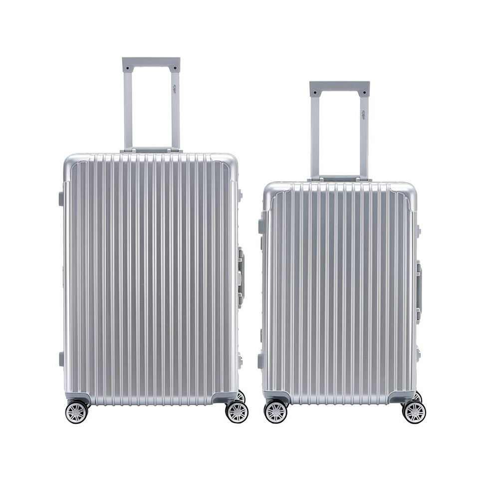(M + L) Flight Knight Hard Shell  Aluminium Frame, ABS Outer Check in Carry On Suitcases - Straight Vertical Lines - Silver-image-OPC-PKHFVHQ-NEW