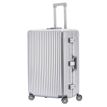 (Large 30") Flight Knight Hard Shell Aluminium Frame, ABS Outer Check in Carry On Suitcases - Straight Vertical Lines - Silver