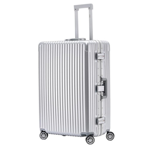 (Large 30") Flight Knight Hard Shell  Aluminium Frame, ABS Outer Check in Carry On Suitcases - Straight Vertical Lines - Silver
