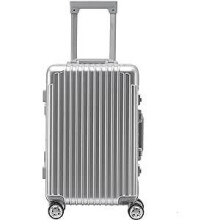 (56x45x25cm) Flight Knight Hard Shell Aluminium Frame, ABS Outer Check in Carry On Suitcases - Straight Vertical Lines - Silver