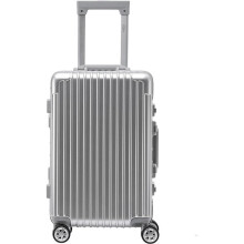 (45x36x20cm) Flight Knight Hard Shell Aluminium Frame, ABS Outer Check in Carry On Suitcases - Straight Vertical Lines - Silver