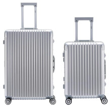 (S + L ) Flight Knight Hard Shell Aluminium Frame, ABS Outer Check in Carry On Suitcases - Straight Vertical Lines - Silver