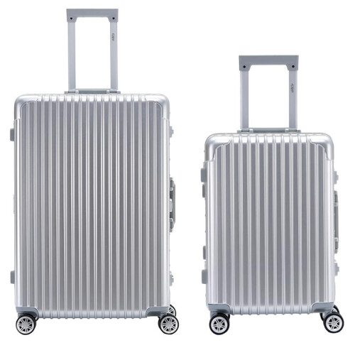 (S + L ) Flight Knight Hard Shell  Aluminium Frame, ABS Outer Check in Carry On Suitcases - Straight Vertical Lines - Silver