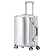 (55x35x20cm) Flight Knight Hard Shell Aluminium Frame, ABS Outer Check in Carry On Suitcases - Straight Vertical Lines - Silver
