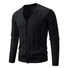Men's Single Breasted Casual Cardigan Thick Warm Pullover V Neck Cable Knit Button Down Knitwear Black 4XL Autumn Winter