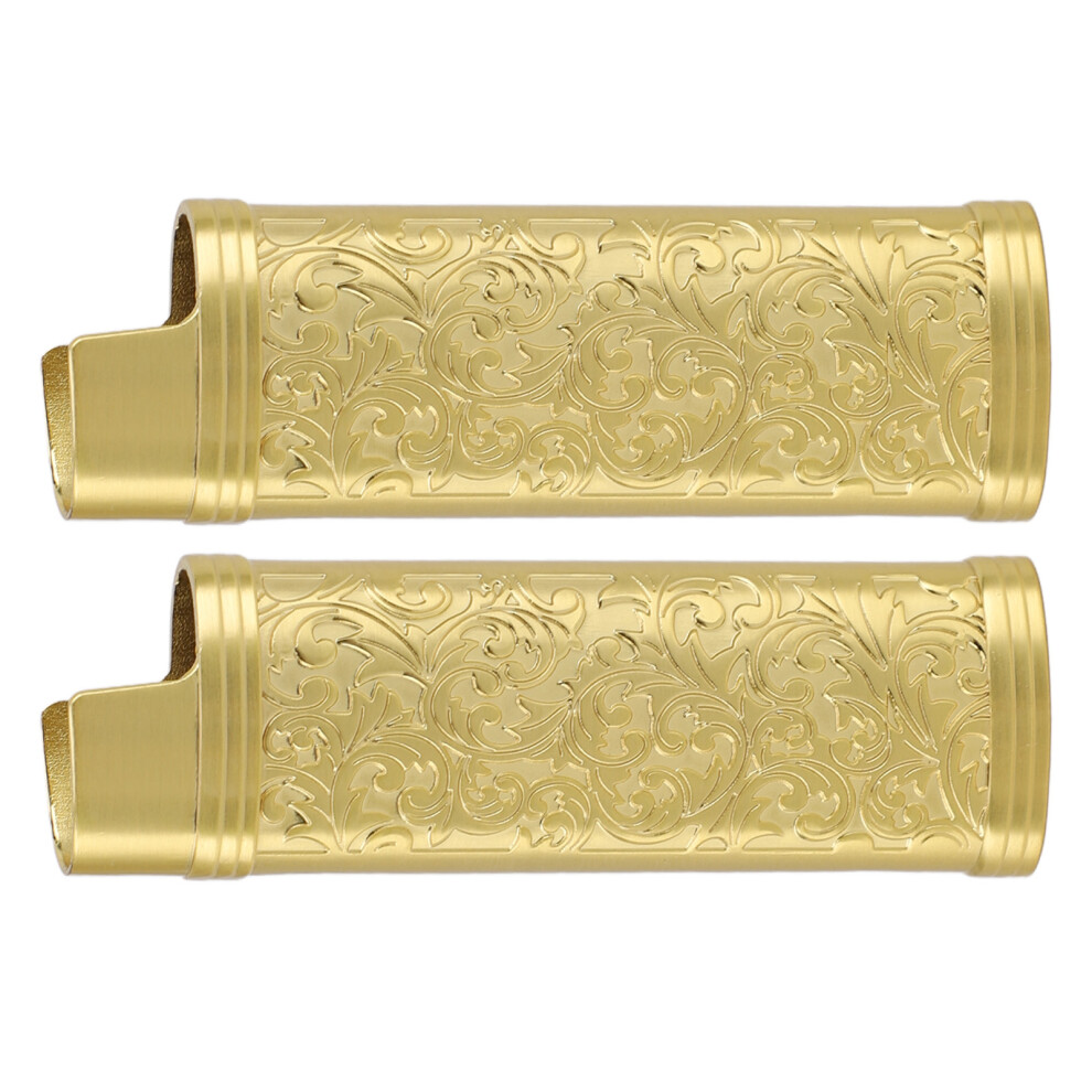 Gold Lighter Protection 2Pcs Zinc Alloy Vintage Floral Cover For Lighters