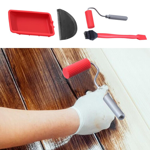 Multi-Purpose Glue Applicator Set Silicone Roller Brush, Spreader Tray Woodworking Crafts Nonstick Coating 2