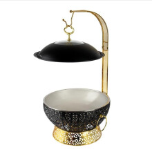 (Black) Banquet Ornate Chafing Dish Black Side handles and lid holder Stainless Steel lid with vented glass window Food‐grade stainless steel and w