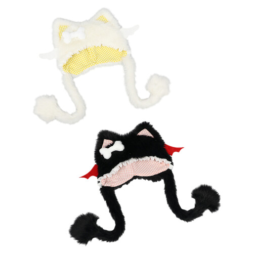 Furry Devil Ear Kitten Hat White Headwear for Women-White 2
