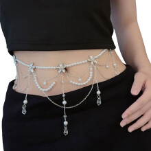 Elegant Flower Butterfly Pearls Waist Chain-Pearl drops