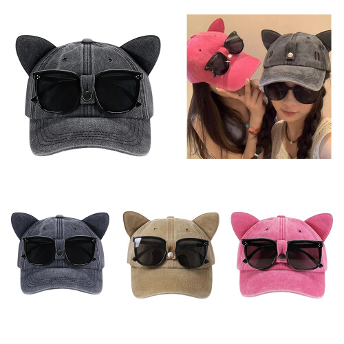 Kitten Hat Adjustable Shades Baseball Hat-Navy blue with glass 2