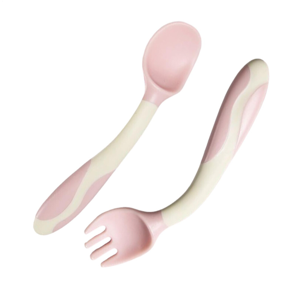 Baby Fork And Spoon Bendable Silicone Feeding Utensils - Ergonomic Grip Flatware For Baby Led Weaning First Stage Pink