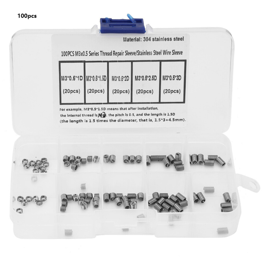 100 pcs Coiled Wire Thread Repair Insert Stainless