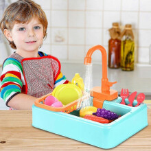 (Hellgrün) 19-teiliges Küchenspülenspielzeug mit fließendem Wasser, pädagogische Geschenke für Mädchen