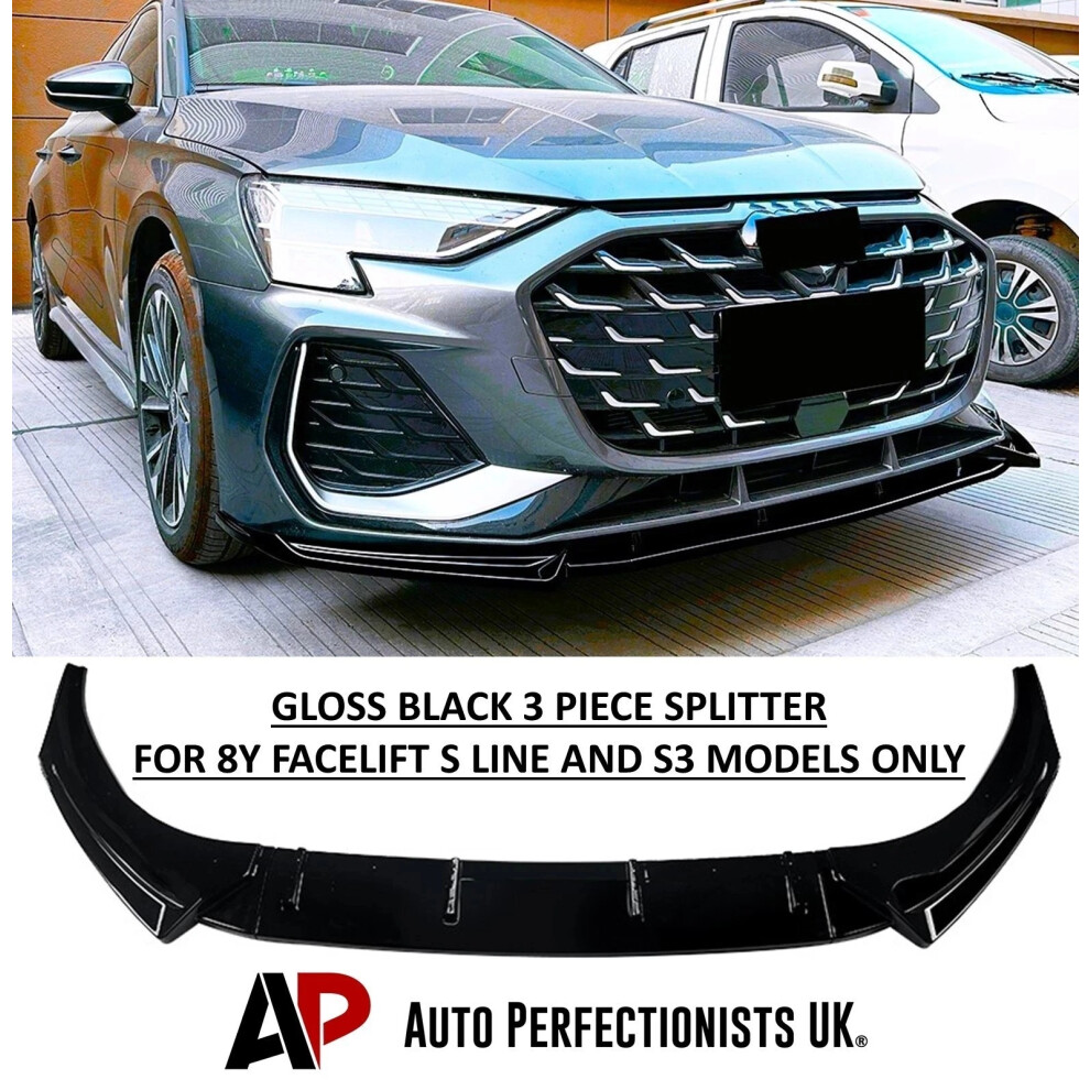 For Audi A3 S3 S Line 8Y Facelift Gloss Front Spoiler Lip 2024+ Black 5061072669521