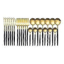 (Schwarzgold) 24-teiliges Edelstahl-Geschirrset, Küchenbesteck, Messer, Gabel, Löffel, Besteck