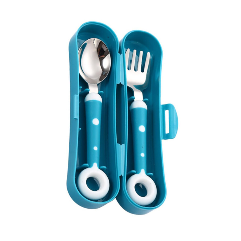 Stainless Steel Tableware With Silicone Handles Feeding Spoon And Fork Hand-Eye Coordination Square Box