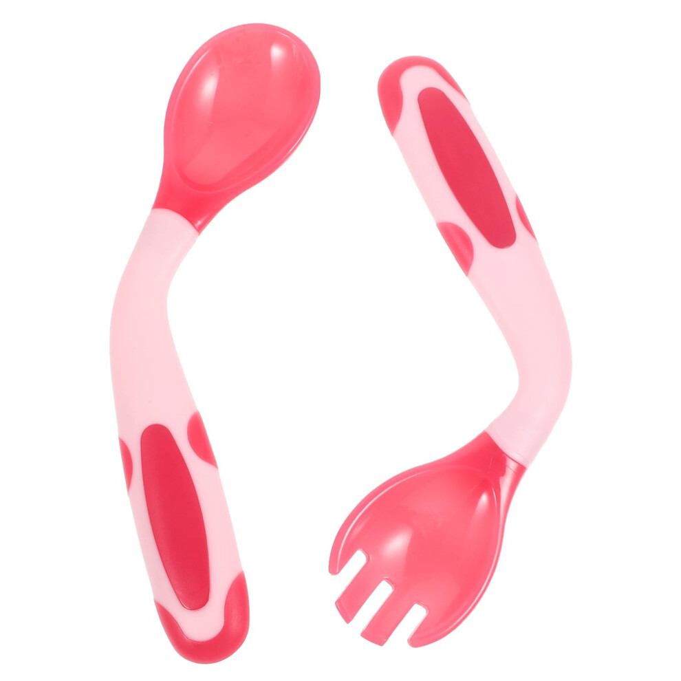 Bendable Spoon And Fork For Left-Handed Kids Temperature Sensing Flexible Flatware Utensils For Self-Feeding Pink