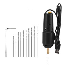 Electric Hand Drill Tools Set With 10-Piece Bit Set Mini Drill For Key Chain Pendant Making, Resin, Black