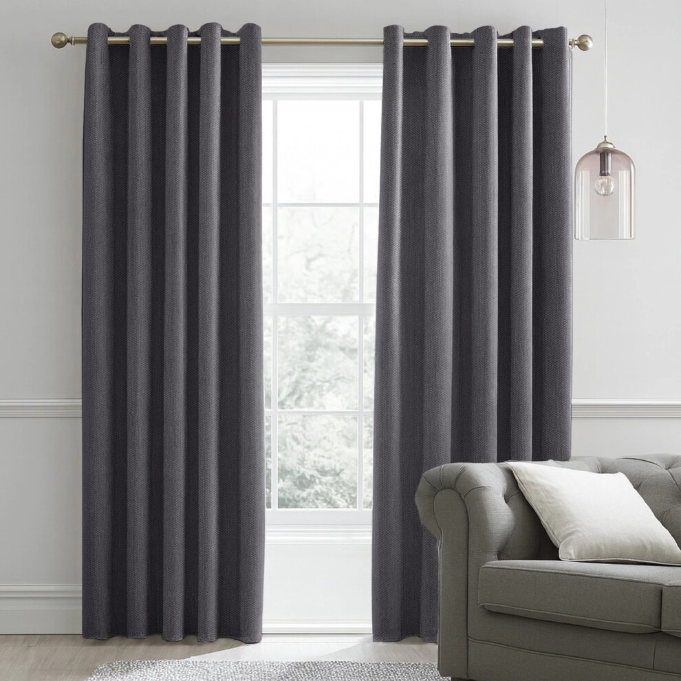 (90" x 90" In, Charcoal) 100% Blackout Ringtop Curtain- 260GSM Thermal Insulated Eyelet Curtains with Free Tiebacks-image-OPC-PKHHTX5-NEW