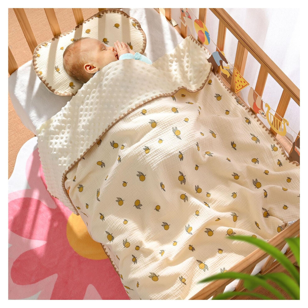 Dotted Backing Baby Blanket Breathable Summer Cooling Blanket For Kindergarten Toddler Grapefruit Color Cute Print