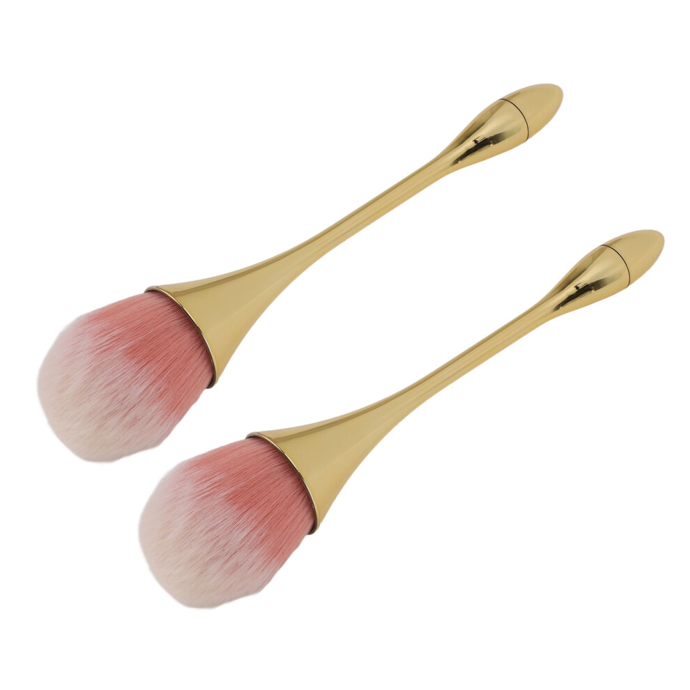 2PCS Nail Art Powder Brushes Soft Bristles Ergonomic Handle Champagne Gold