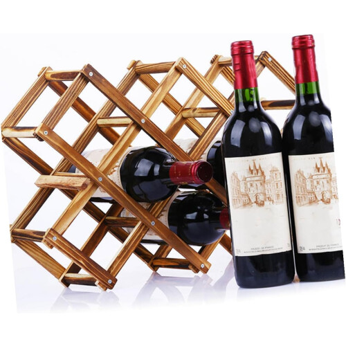 Foldable Wine Rack Storage Stand Carbonized Brown For Home Bar Kitchen Display Shelf Organizer Space Saving Design Compact Size 2