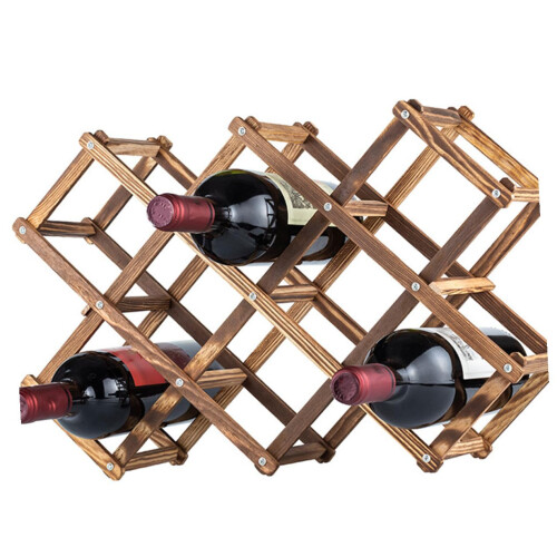 Foldable Wine Rack Storage Stand Carbonized Brown For Home Bar Kitchen Display Shelf Organizer Space Saving Design Compact Size