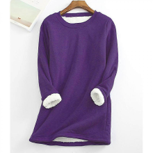 Soft Comfortable Women's Sweater for Mother Warm Fleece Long Sleeve Round Neck Top Winter Supply Christmas GiftDark PurpleM