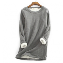 Soft Comfortable Women's Sweater for Mother Warm Fleece Long Sleeve Round Neck Top Winter Supply Christmas GiftDark GrayM