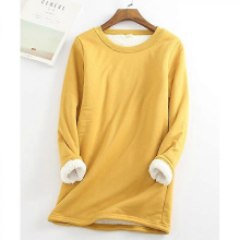 Soft Comfortable Women's Sweater for Mother Warm Fleece Long Sleeve Round Neck Top Winter Supply Christmas GiftYellowM