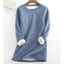 Soft Comfortable Women's Sweater for Mother Warm Fleece Long Sleeve Round Neck Top Winter Supply Christmas GiftBlue3XL