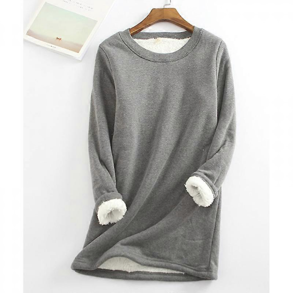 Soft Comfortable Women's Sweater for Mother Warm Fleece Long Sleeve Round Neck Top Winter Supply Christmas GiftDark GrayXL-image-OPC-PKHJ2PN-NEW