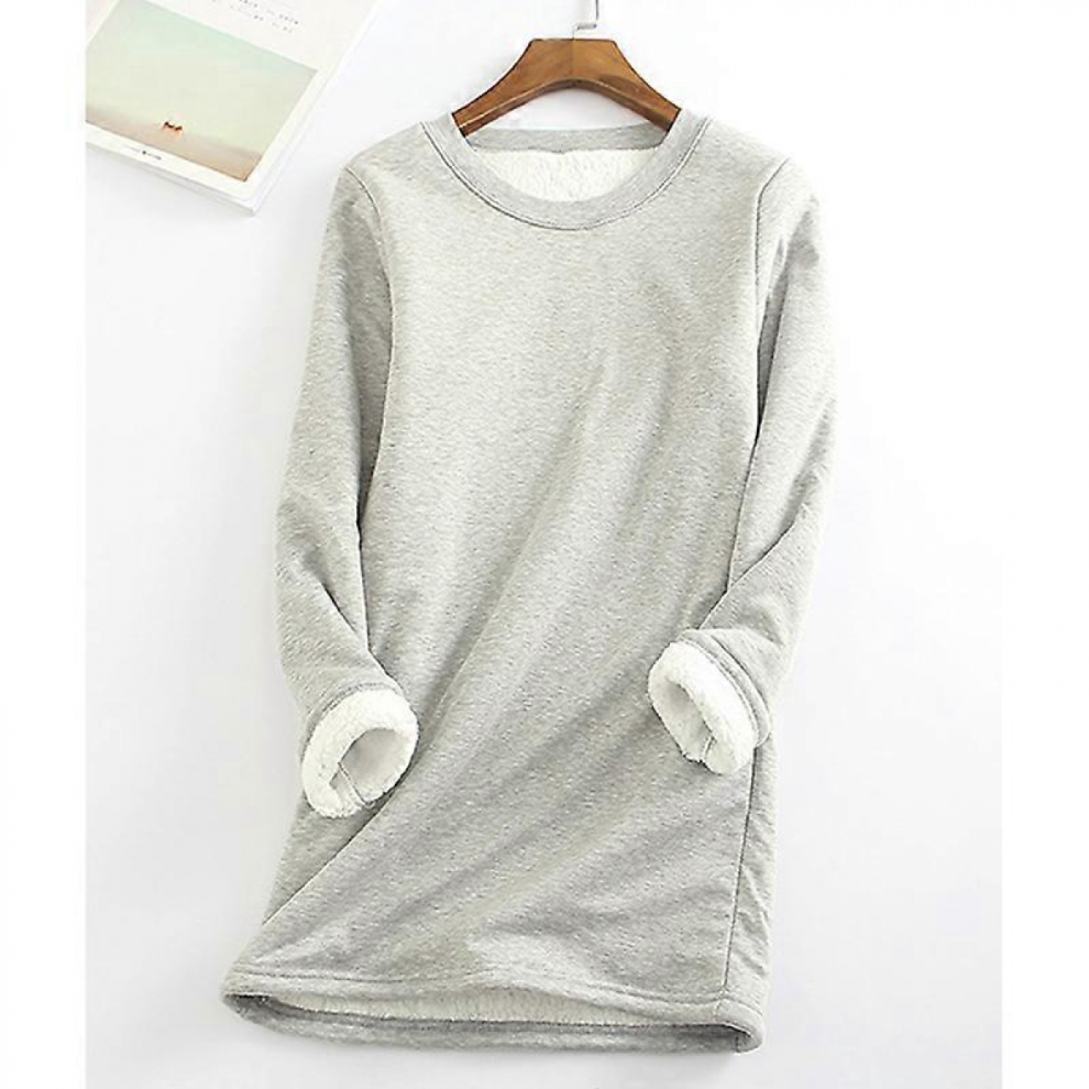 Soft Comfortable Women's Sweater for Mother Warm Fleece Long Sleeve Round Neck Top Winter Supply Christmas GiftLight Gray5XL-image-OPC-PKHJ2QV-NEW