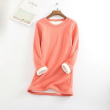 Soft Comfortable Women's Sweater for Mother Warm Fleece Long Sleeve Round Neck Top Winter Supply Christmas GiftWest RedL