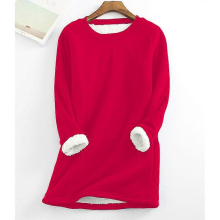 Soft Comfortable Women's Sweater for Mother Warm Fleece Long Sleeve Round Neck Top Winter Supply Christmas GiftRedL