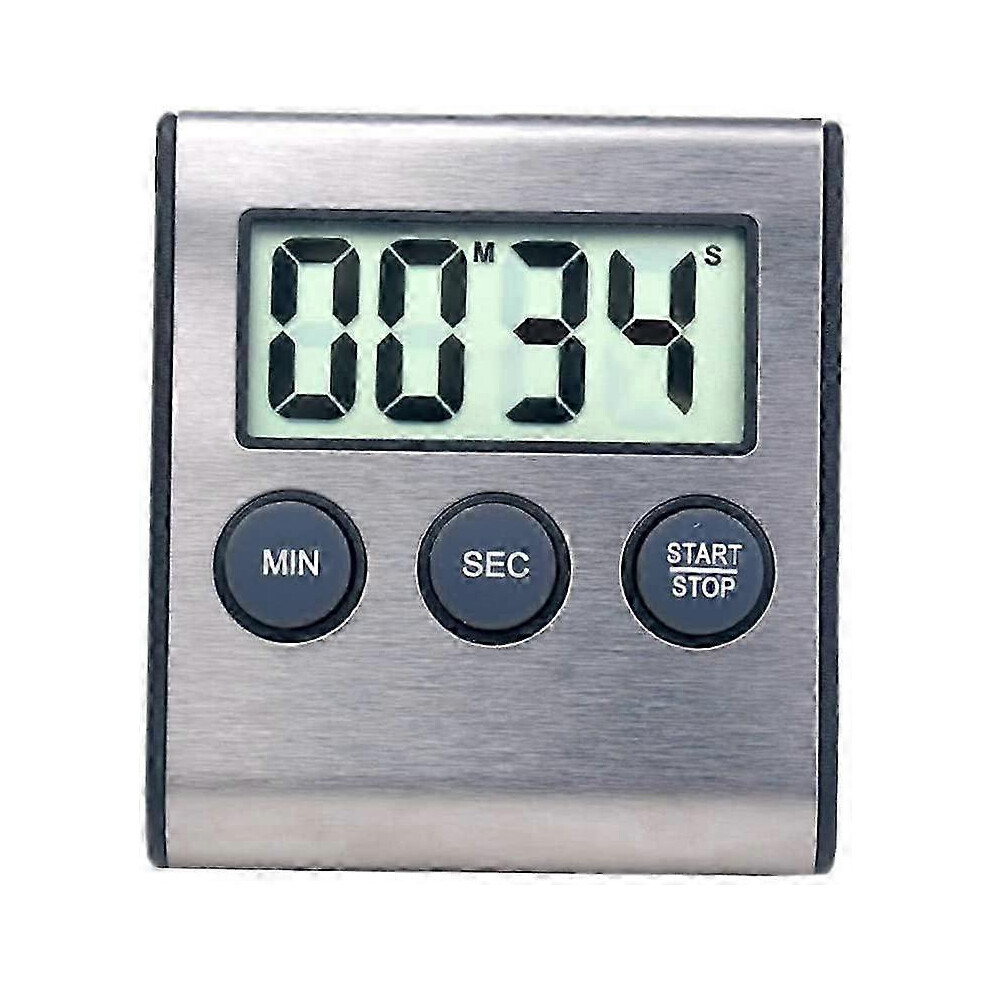 Mini Digital Timer, 24 Hour Format, Countdown and Stopwatch, for Kitchen, Sports, Study, Meeting, Parking, Medical, Stainless Steel