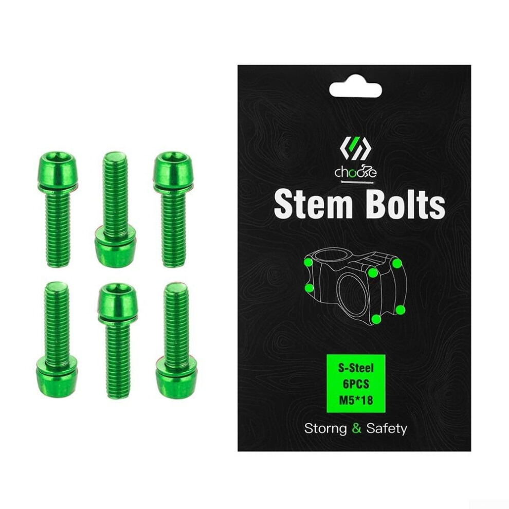 Bicycle Handlebar Stem Bolts Set M5 X 18Mm Stainless Steel Screws Pvd Coated For Cycling Stems Shifters 6 Pack Green 9016109893543