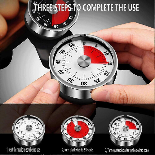 Timer, Mechanical Kitchen Timer, Adsorbable Magnetic Timer, Remaining Time Display with Audible Alarm, Magnetized Timer, Cooking Timer - 60 Minutes 2