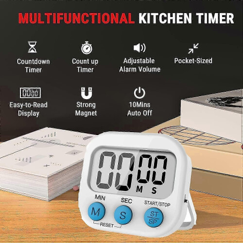Kitchen Timer, Magnetic Countdown Timer, Large Digital LCD Display, Cooking Timer, Loud Alarm, Back Stand, Countdown & Stopwatch 2