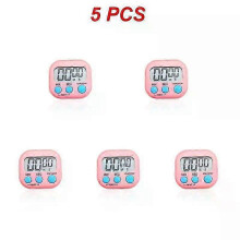 (English Pink 5pcs) 1-5pcs Counter Display Alarm Clock Manual Electronic Countdown Sport Magnetic Digital Timer Kitchen Cooking Shower Study
