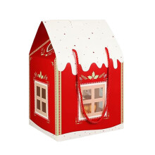 (Red 1pc) Christmas Cottage Gift Box House Shaped Gift Boxes with Handle Holiday Cottage Box