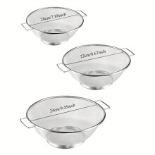 (Silver, 3 counts/set) Stainless Steel Food Drain Basket, 3pcs/set Sturdy Metal Colander with Handle, Modern Colander Strainer for Kitchen Pasta, Salad, Vegetable